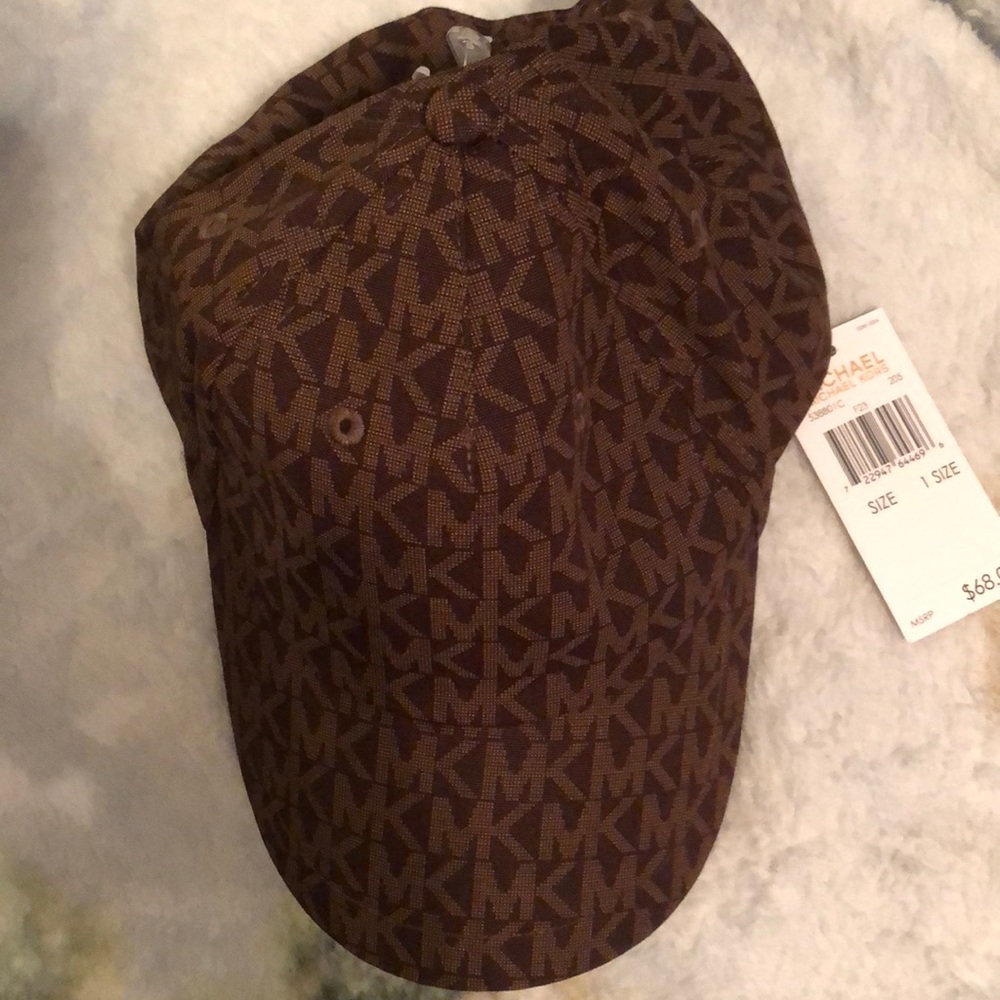 Michael Kors Brown 100% Cotton MK Monogram Adjustable Baseball Cap OS NWT - Picture 5 of 15
